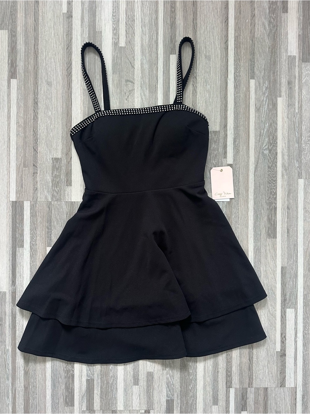 City Studio Short Black Dress with Pearl Straps – NWT, Size 3